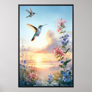 Kolibries en wilde bloemen met optioneel Lijst Poster