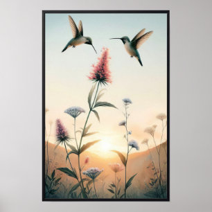 Kolibries en wilde bloemen met optioneel Lijst Poster