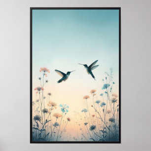 Kolibries en wilde bloemen met optioneel Lijst Poster