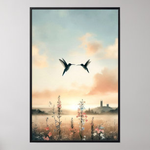 Kolibries en wilde bloemen met optioneel Lijst Poster