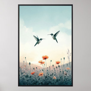 Kolibries en wilde bloemen met optioneel Lijst Poster