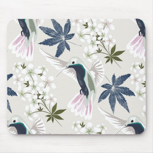 Kolibries en witte bloemen. muismat (Voorkant)