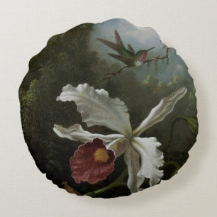 Kolibries en Witte Orchidee door Martin J. Heade Rond Kussen