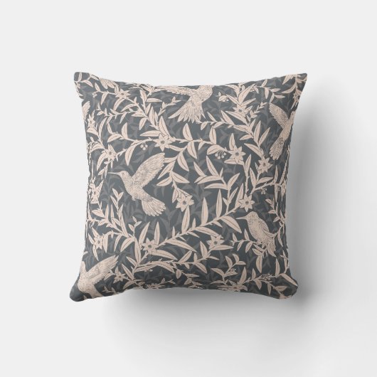 Kolibries gebladerte grillig  grijs kussen (Achterkant)