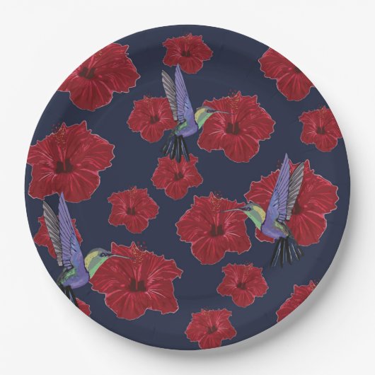 Kolibries Hawaii rode bloemen Papieren Bordje (Voorkant)