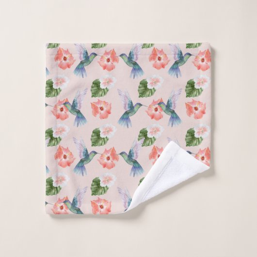 kolibries hibiscus groen roze rood bad handdoek (Wasdoekje)