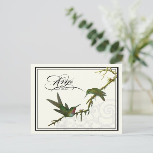 Kolibries in Swirls - Bruiloft Briefkaart RSVP (Staand voorkant)