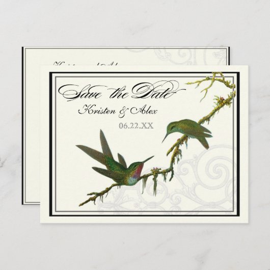 Kolibries in Swirls - Save the Date Briefkaart (Voorkant / Achterkant)