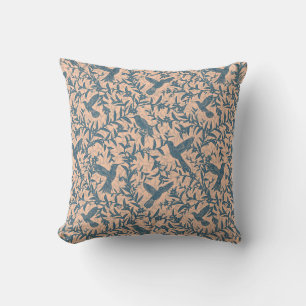 Kolibries loof grillig blauw kussen