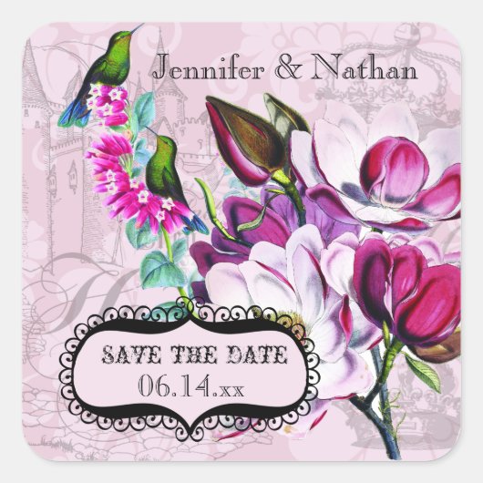 Kolibries Magnolias Save the Date Stickers (Voorkant)