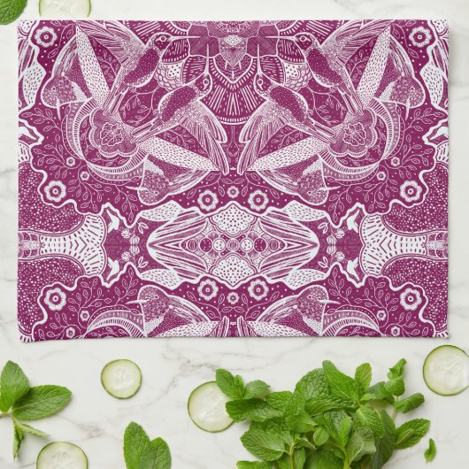 Kolibries Mandala | Achtergrondkleur kiezen Theedoek (Gevouwen)