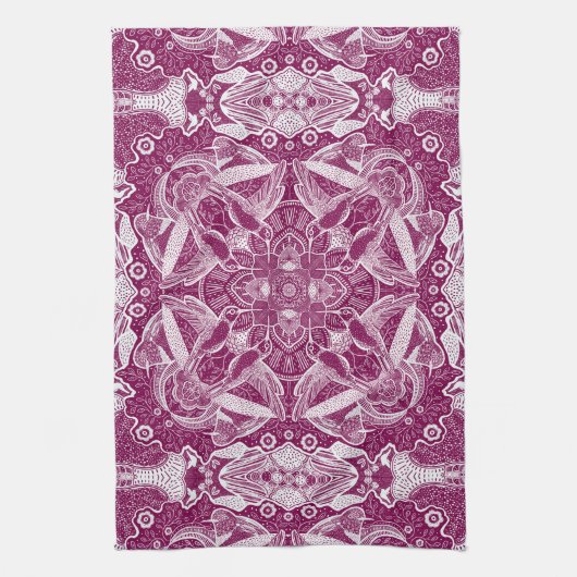 Kolibries Mandala | Achtergrondkleur kiezen Theedoek (Verticaal)