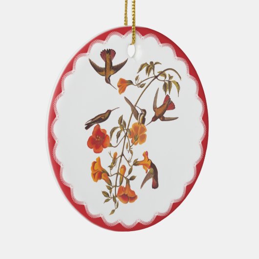  kolibries met bloeiende trompetwijnstok keramisch ornament (Rechts)