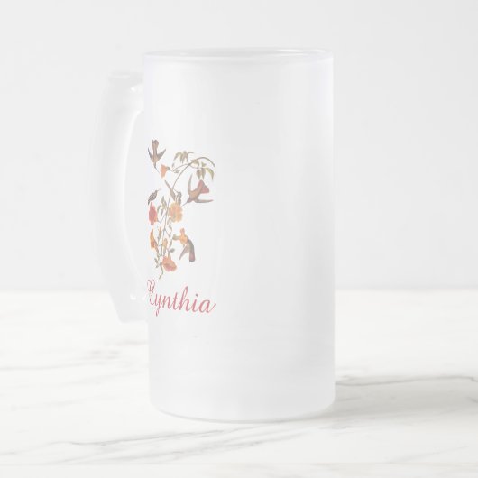 Kolibries met Bloeiende Wijnstok  Art Matglas Bierpul (Voorkant links)