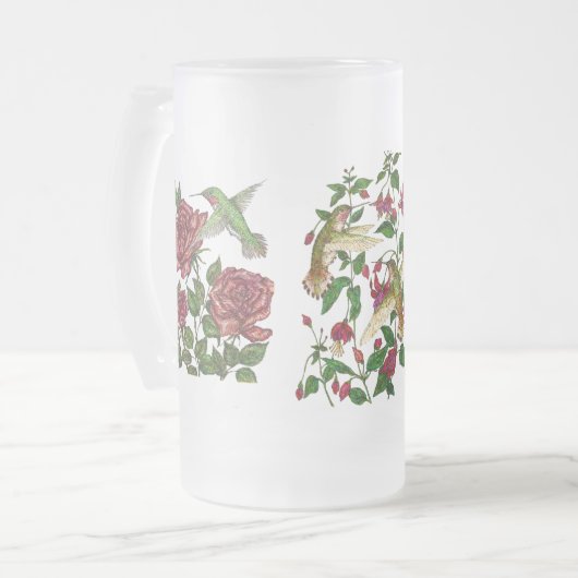 Kolibries met bloemen matglas bierpul (Voorkant links)