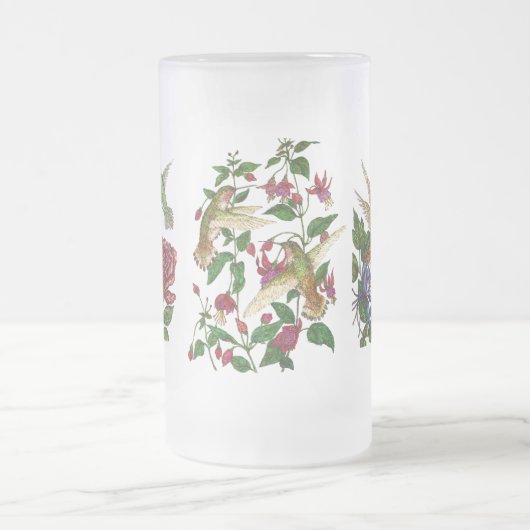 Kolibries met bloemen matglas bierpul (Center)