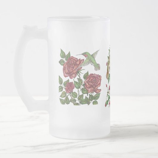 Kolibries met bloemen matglas bierpul (Links)