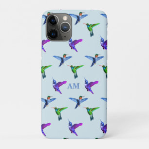 Kolibries op licht turquoise blauw & monogram Case-Mate iPhone case