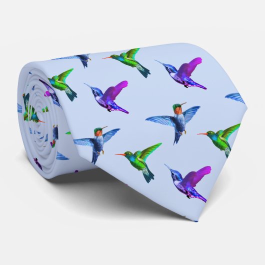 Kolibries op lichtblauw stropdas (Opgerold)