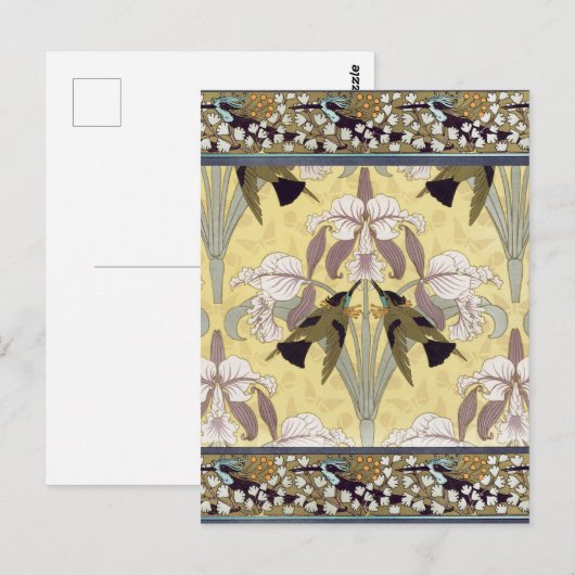 Kolibries, Orchideeën, Maidenhair Ferns Art Nouvea Briefkaart (Voorkant / Achterkant)