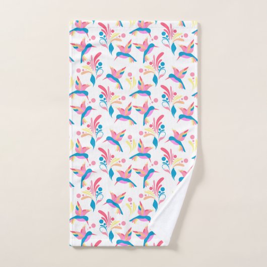 Kolibries Pastel Blauw Roze Vogel Patroon Ontwerp Bad Handdoek (Handdoek)