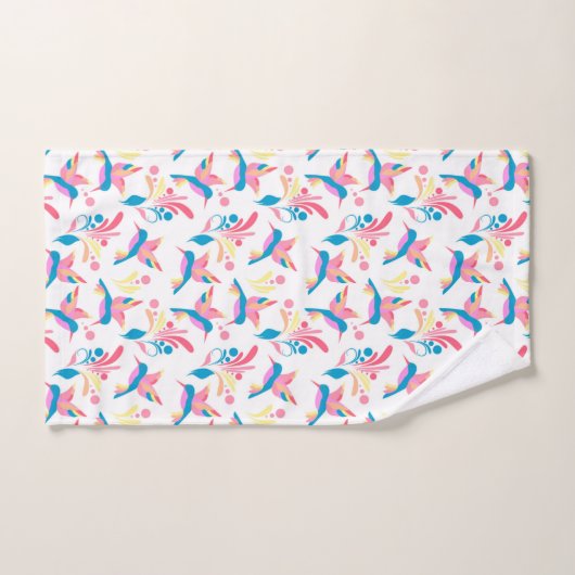 Kolibries Pastel Blauw Roze Vogel Patroon Ontwerp Bad Handdoek (Handdoek)