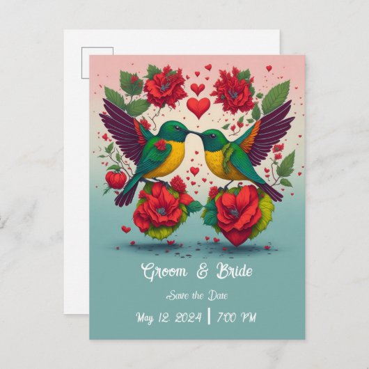 Kolibries redden de datum aankondigingskaart (Voorkant / Achterkant)