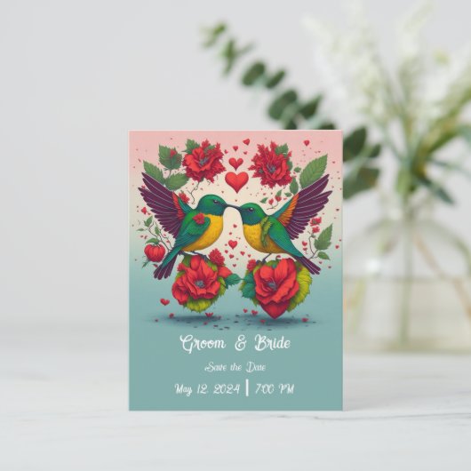 Kolibries redden de datum aankondigingskaart (Staand voorkant)