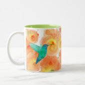 Kolibries Sinaasappel Hollyhock Flowers Tweekleurige Koffiemok (Links)