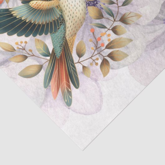 Kolibries tijdens de vlucht op bloemenachtergrond tissuepapier (Detail)