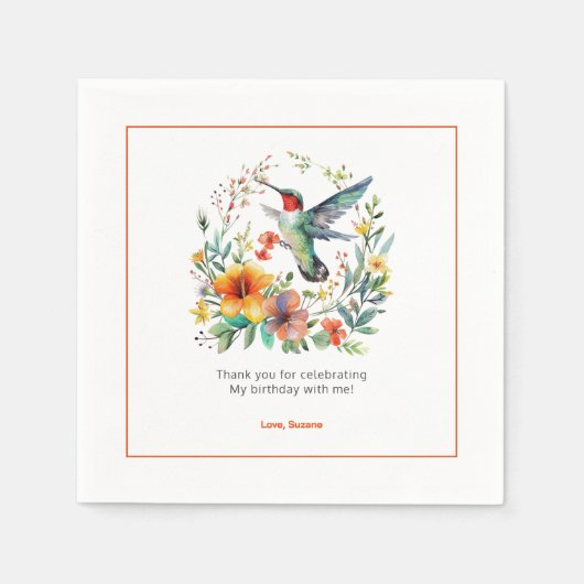 Kolibries Tropische Bloemenkrans Servet (Voorkant)
