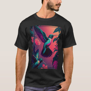 Kolibries Tropische Vogels in Vlucht Vaporwave Fu T-shirt