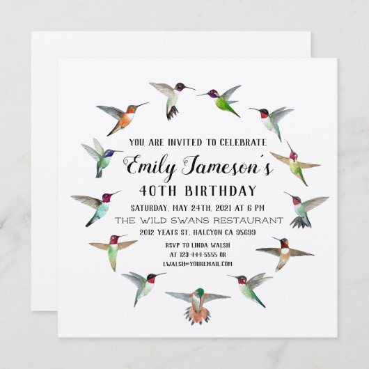 Kolibries Verjaardag Uitnodiging (Voorkant / Achterkant)