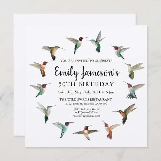 Kolibries Verjaardag Uitnodiging (Voorkant / Achterkant)