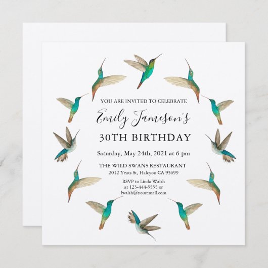 Kolibries Verjaardag Uitnodiging (Voorkant / Achterkant)