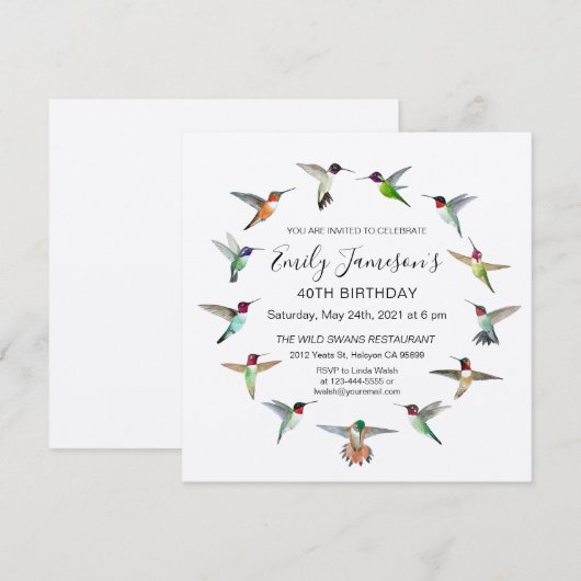 Kolibries Verjaardag Uitnodiging (Voorkant / Achterkant)