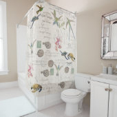 Kolibries Zee Schildpadden Blowfish Franse Ephemer Douchegordijn (In situ)