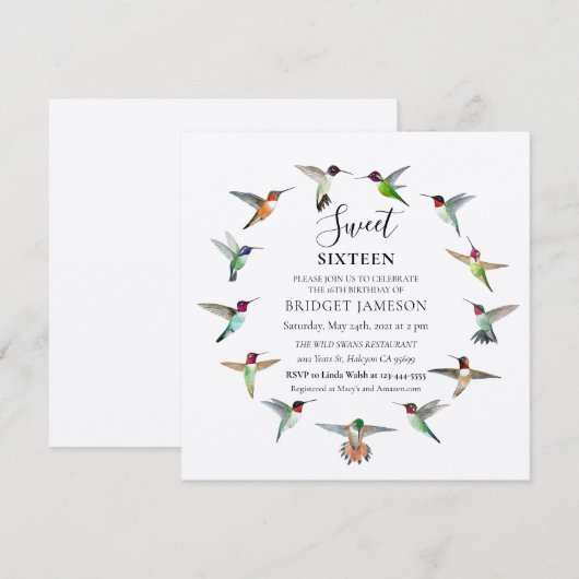 kolibries zoet zestien kaart (Voorkant / Achterkant)