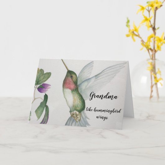 Kolibrievleugels Waterverf Moederdag Kaart (Gele Bloem)