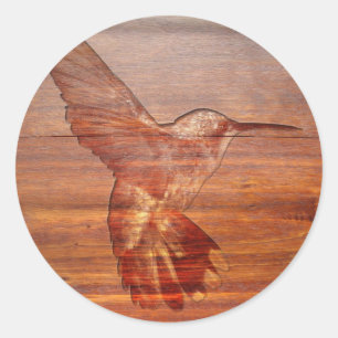Kolibris houtsnijwerk ronde sticker