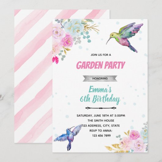 Kolibris verjaardagsuitnodiging kaart (Voorkant / Achterkant)