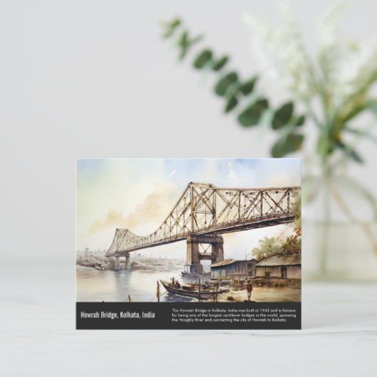 Kolkata Howrah Bridge waterverf schilderij. Briefkaart (Staand voorkant)