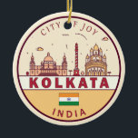 Kolkata India City Skyline Embleem Keramisch Ornament<br><div class="desc">Kolkata minimalistisch,  kleurrijk kunstontwerp met monumenten en bezienswaardigheden van de stad in India.</div>