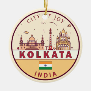 Kolkata India City Skyline Embleem Keramisch Ornament
