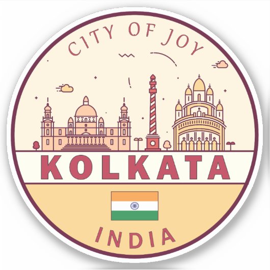 Kolkata India City Skyline Embleem Sticker (Voorkant)