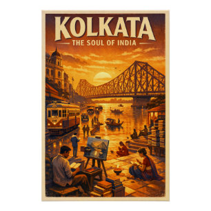 Kolkata, India, in een klassieke retro-reisstijl Perfect Poster