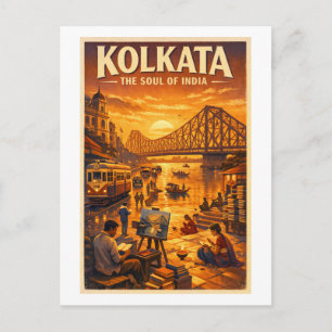 Kolkata, India, in klassieke retro-reisstijl Briefkaart