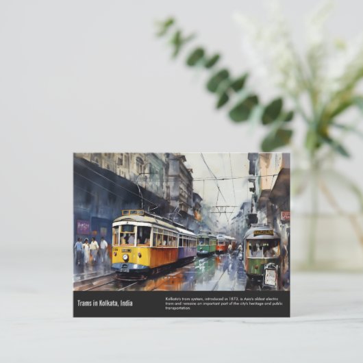 Kolkata Trams waterverf schilderij. Briefkaart (Staand voorkant)