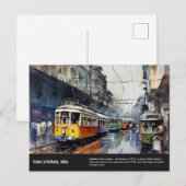 Kolkata Trams waterverf schilderij. Briefkaart (Voorkant / Achterkant)