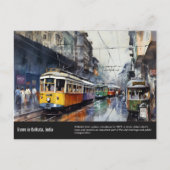 Kolkata Trams waterverf schilderij. Briefkaart (Voorkant)